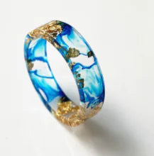 Colorful Handmade Resin Ring with Dried Flowers and Gold Foil