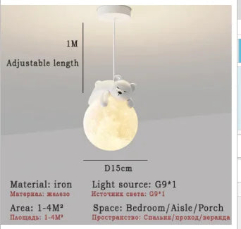 Nordic Minimalist Bear LED Pendant Light for Kids Room