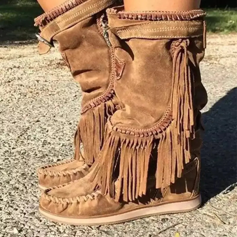 Fringed Women's Casual Mid-Tube Boots