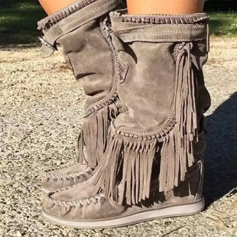 Fringed Women's Casual Mid-Tube Boots