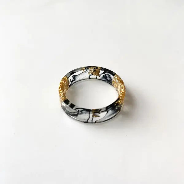 Colorful Handmade Resin Ring with Dried Flowers and Gold Foil