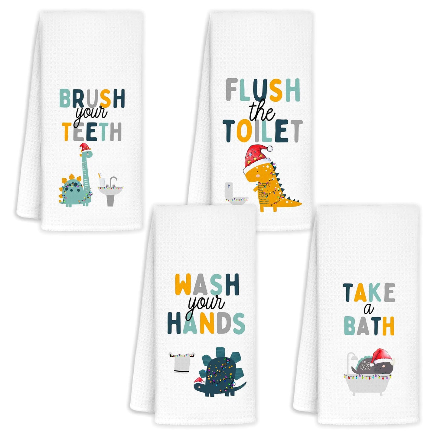 Christmas Dinosaur Bathroom Hand Towels Set of 4 Dinosaur Boys Bathroom Decor Dinosaur Christmas Decorations Christmas Dinosaur Hand Towels for Bathroom Kids Bathroom Hand Towels 16x24 In