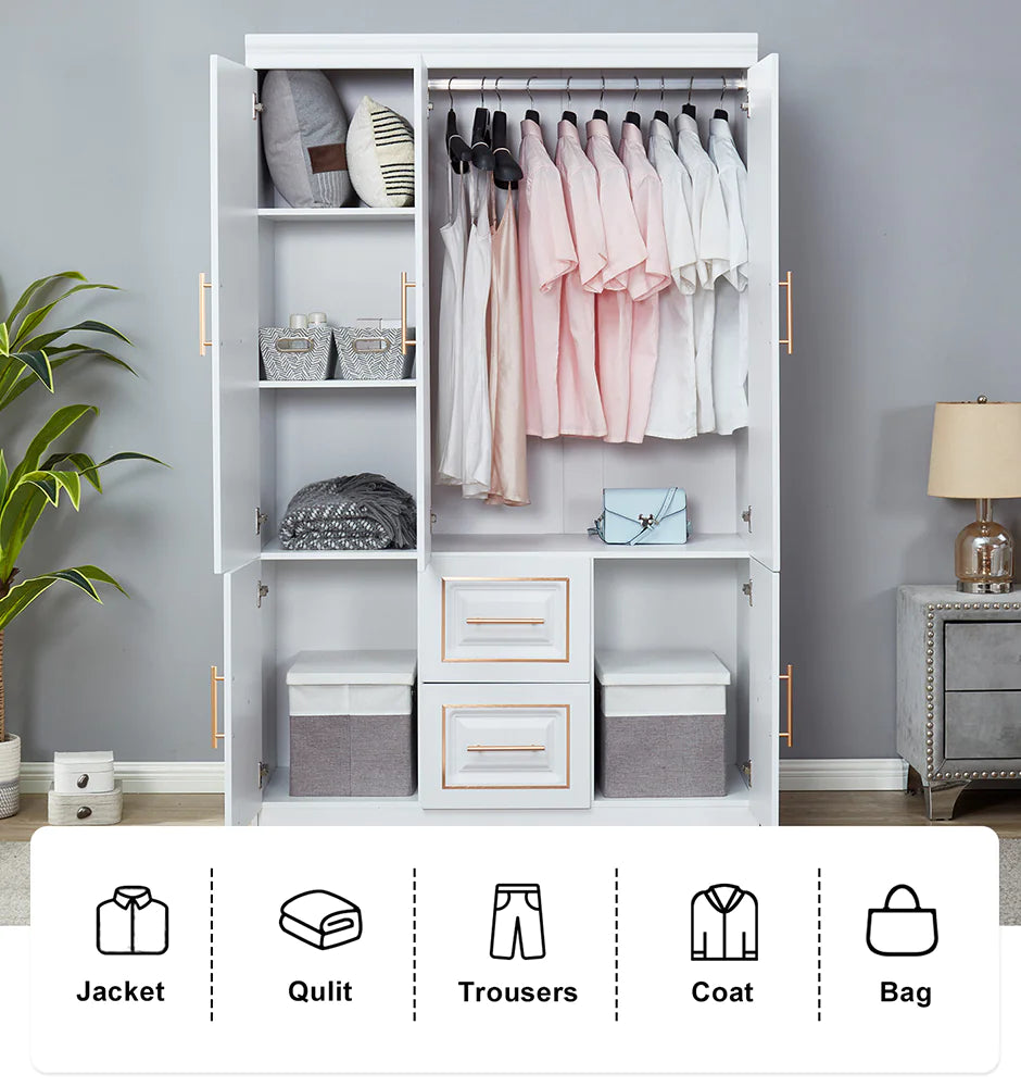 YG-5 Armoire Wardrobe 74" H 3 Doors 2 Drawers White Bedroom Wardrobe Armoire Closet Freestanding Clothes Storage Armoire Organizer with Hanging Rod Shelves Clothes Cabinet for Bathrooms Clothes Storage