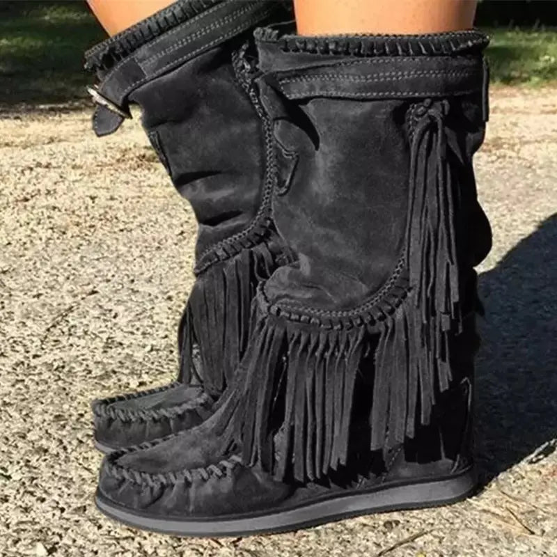 Fringed Women's Casual Mid-Tube Boots