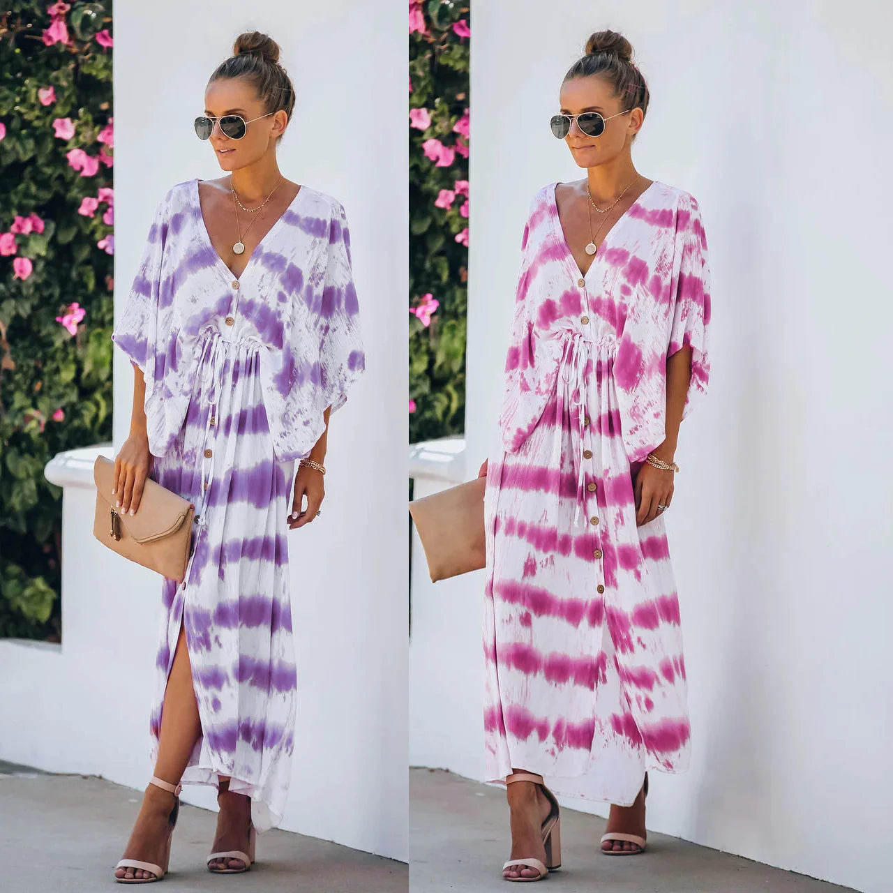 2020 Tie-Dye Adjustable Waist Cardigan Dress