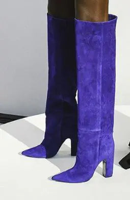 Color Matching Pointed Toe Over The Knee High Boots