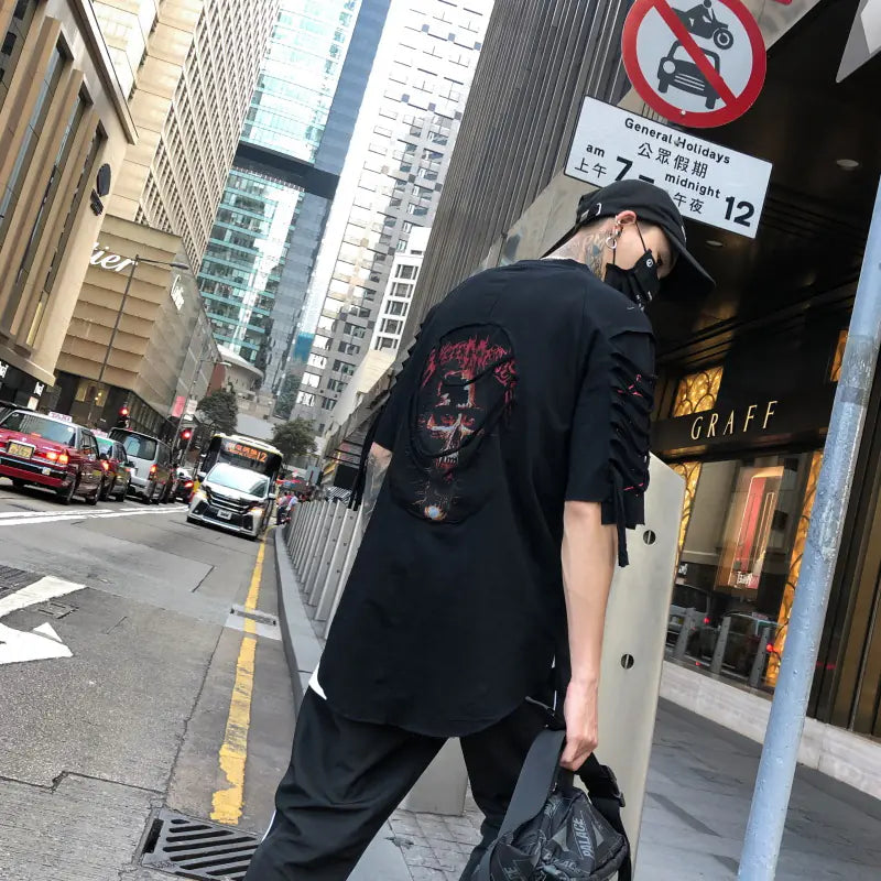 Men's Casual Ripped Short Sleeve Hip Hop T-Shirt
