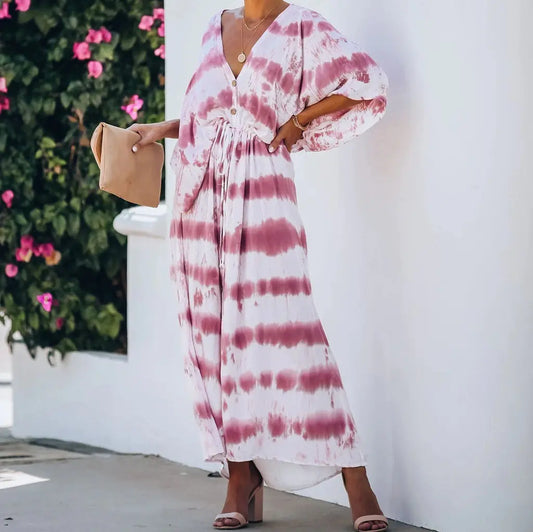 2020 Tie-Dye Adjustable Waist Cardigan Dress