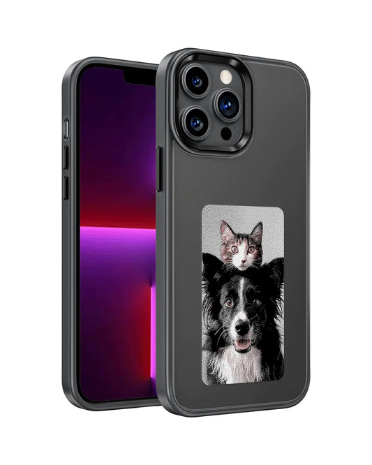 InkPlay E-Ink Screen Phone Case, DIY Wireless NFC Photo Display Smart Phone Case, Custom Phone Protective Case, Anti-Drop Water-Resistant Ink Phone Case Compatible with iPhone 13 Pro Max, Black
