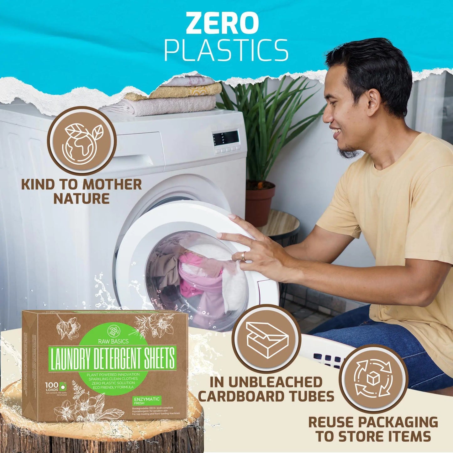 Laundry Sheets Fresh 100 Loads   Zero Waste Plastic Free Natural Soap Detergent