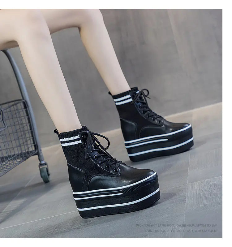 Women's Stylish Leather Martin Boots with Height Increase