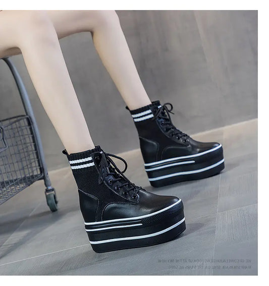 Women's Stylish Leather Martin Boots with Height Increase