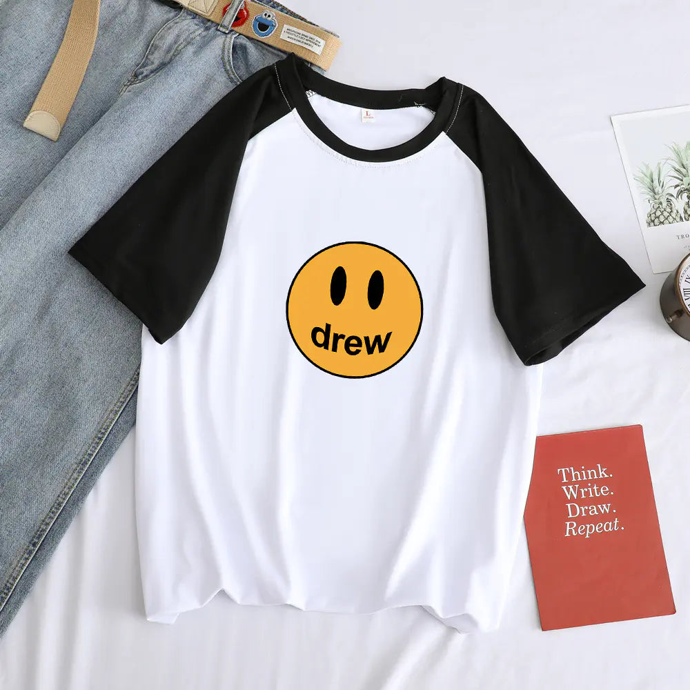 Justin Bieber Drew House Smiley Print Short Sleeve Tee