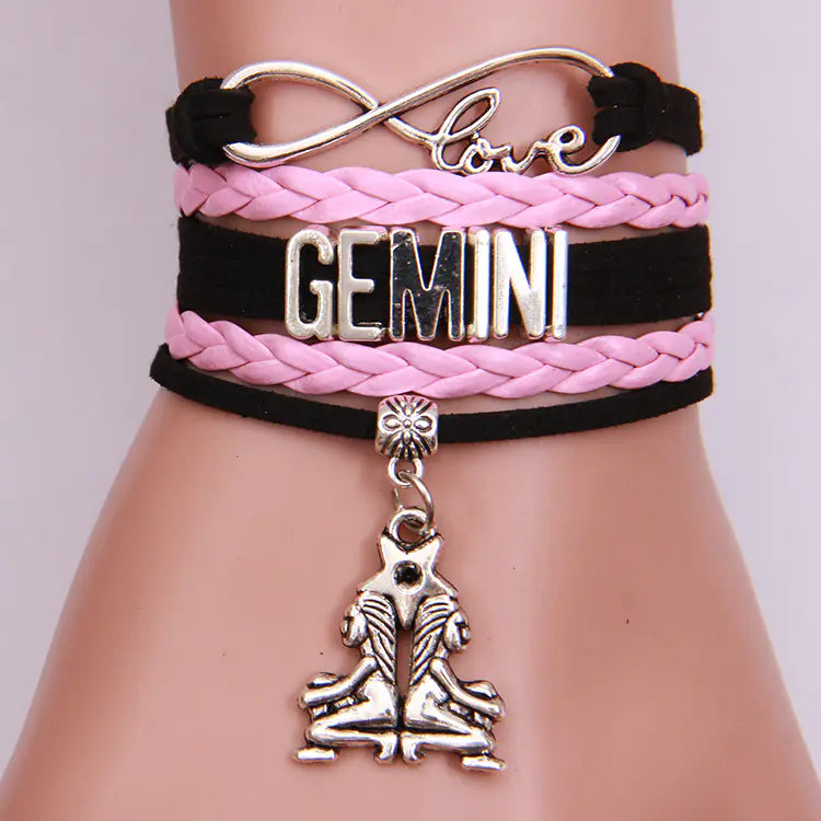 12 Zodiac Woven Bracelets, Couple Leather Bands