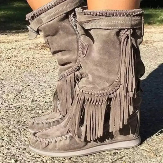 Fringed Women's Casual Mid-Tube Boots