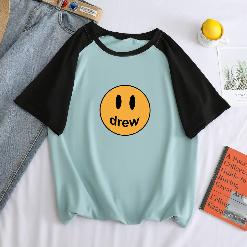 Justin Bieber Drew House Smiley Print Short Sleeve Tee