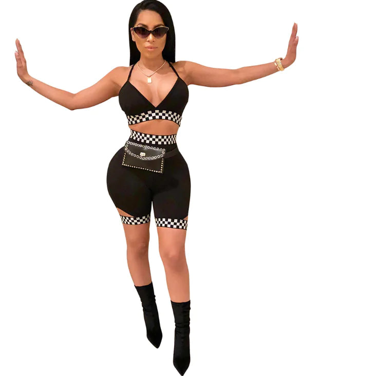 Stylish Bra, Checkered Leggings, Racing Suit & Set