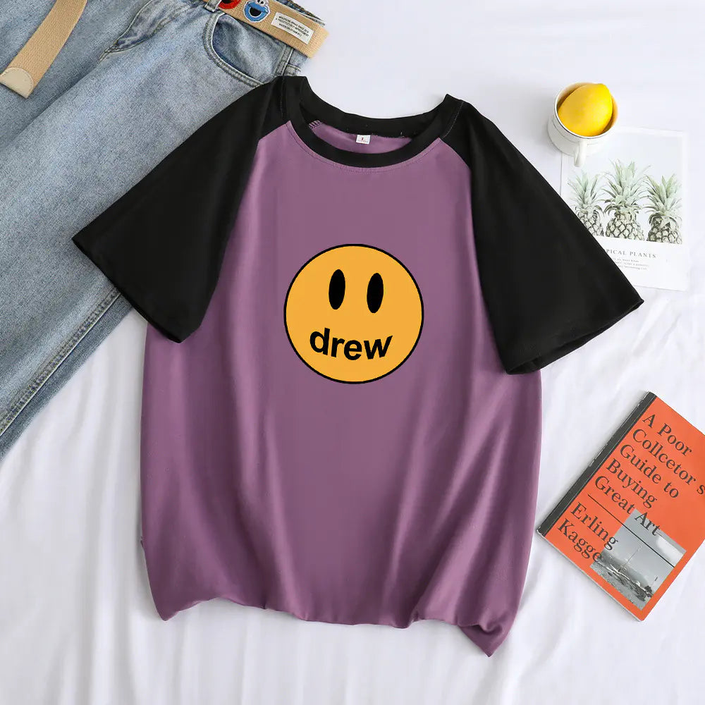 Justin Bieber Drew House Smiley Print Short Sleeve Tee