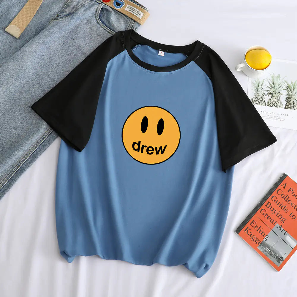 Justin Bieber Drew House Smiley Print Short Sleeve Tee