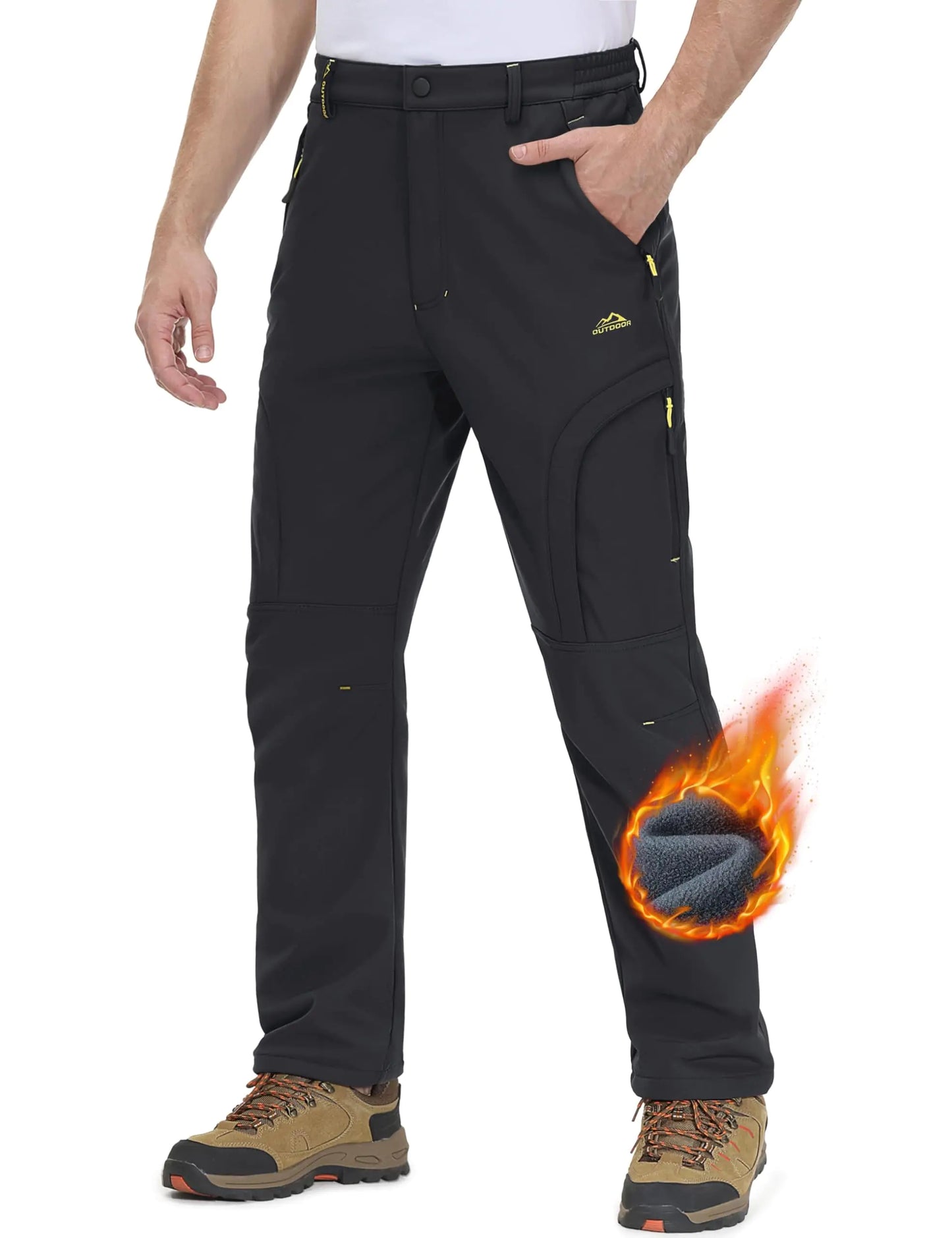 MAGCOMSEN Fleece Lined Pants Men Waterproof Pants Winter Pants Men Hiking Pants Mens Camping Pants Snow Pants Ski Pants Black