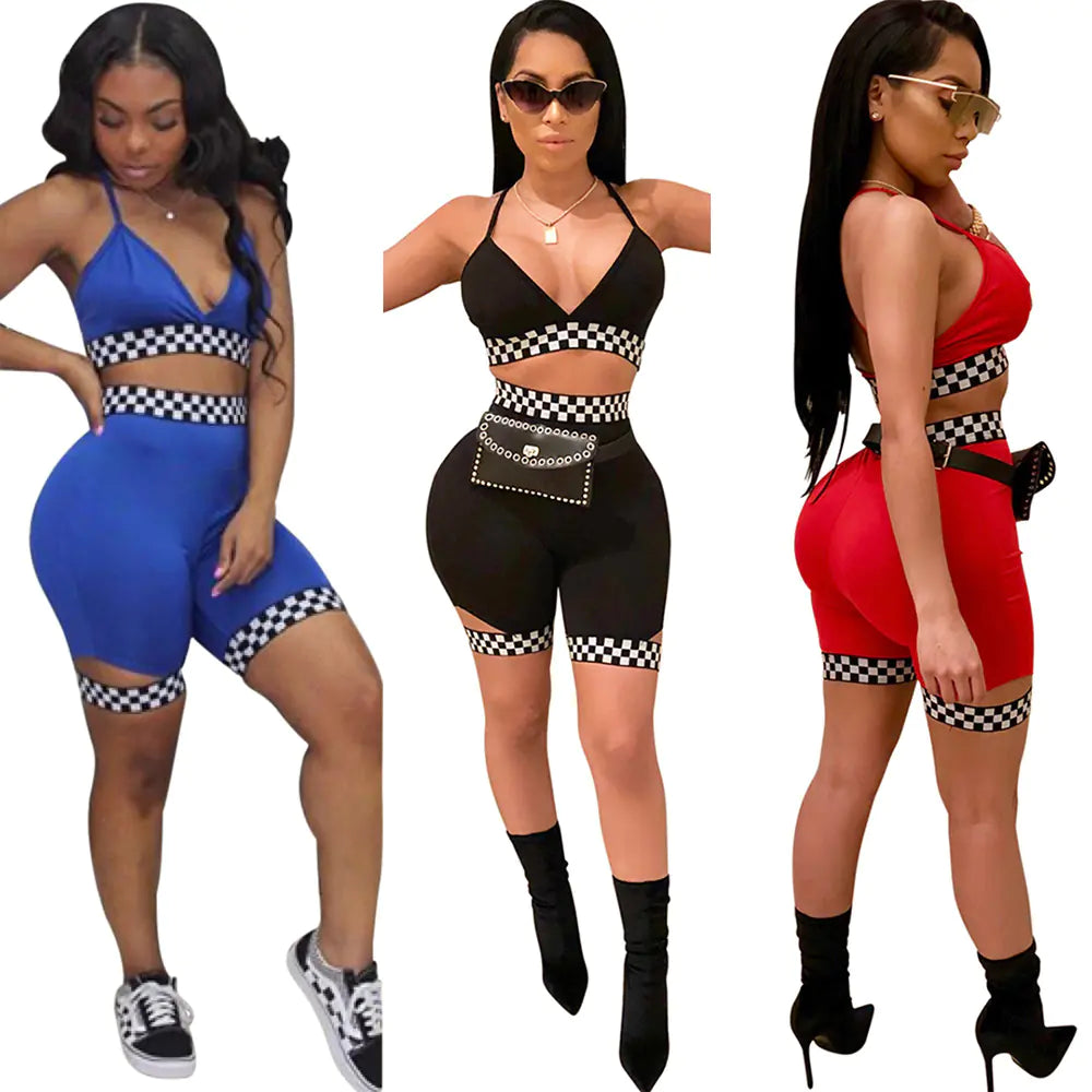 Stylish Bra, Checkered Leggings, Racing Suit & Set