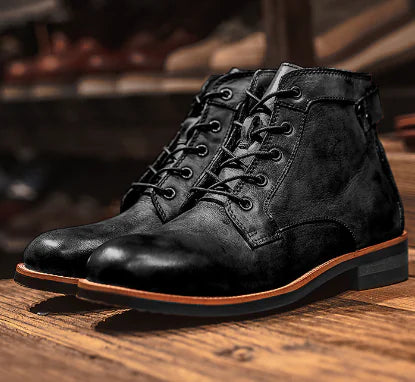 Men's Retro Lace-up Leather Ankle Motorcycle Boots