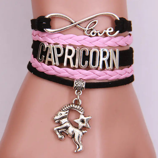 12 Zodiac Woven Bracelets, Couple Leather Bands