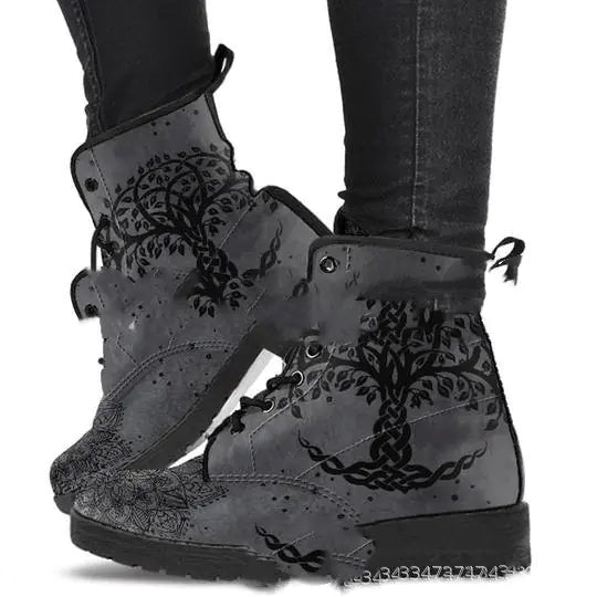 High-Top Skull Pattern Martin Boots for Women