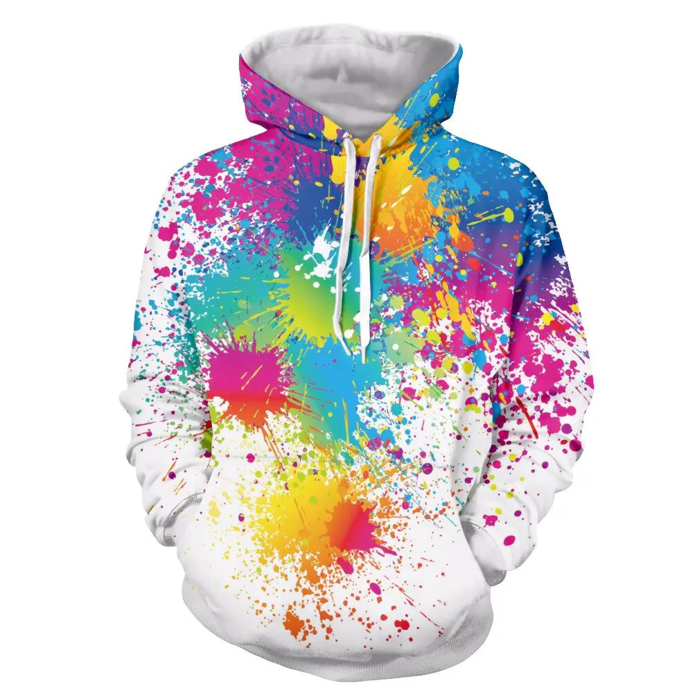 Men's Loose Fit Hoodie with Printed Splatter Design