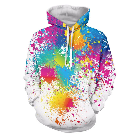 Men's Loose Fit Hoodie with Printed Splatter Design