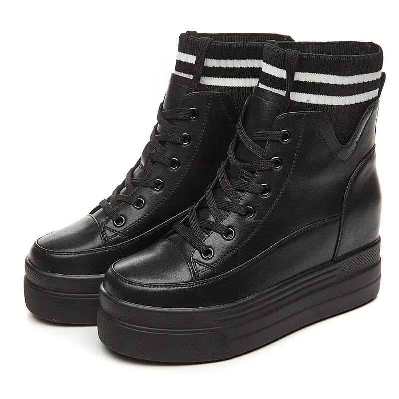 Women's Stylish Leather Martin Boots with Height Increase