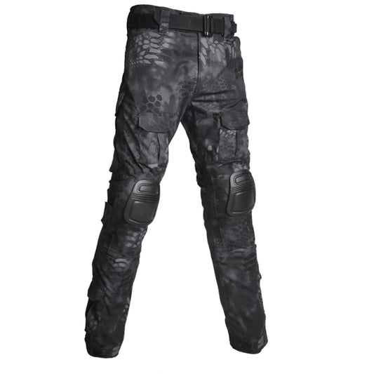 Mens Camouflage Pants Assault Pants/Tactical Pants with Knee Pads，Rip Stop Cargo Pants Camo Hunting Pants Tactical Pants Y2-Black 4X-Large