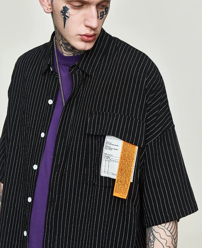 Loose Fit Striped Shirt with Text Print for Men