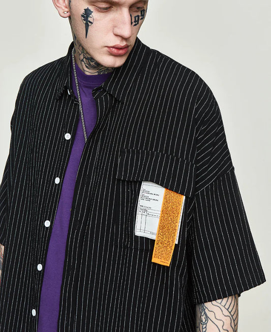 Loose Fit Striped Shirt with Text Print for Men
