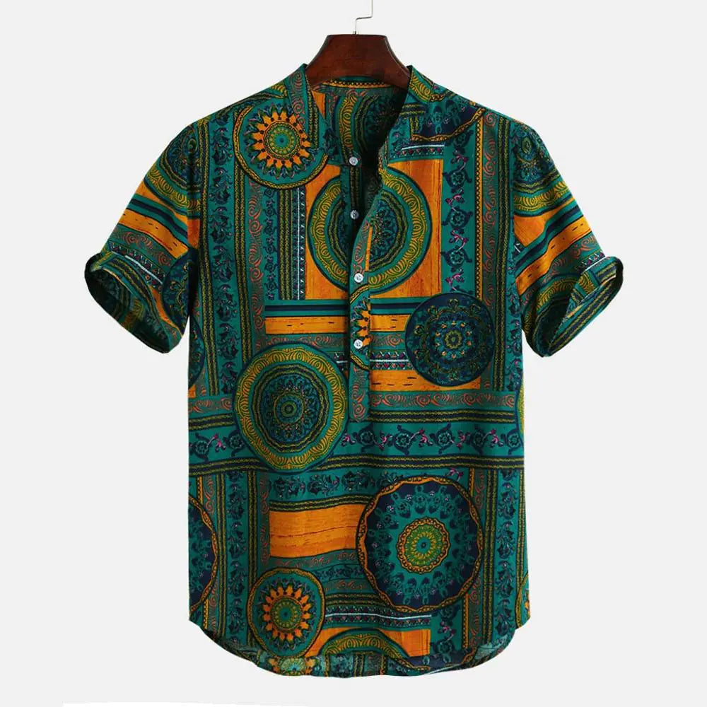 Casual Short Sleeve Printed Shirt (Block Pattern)