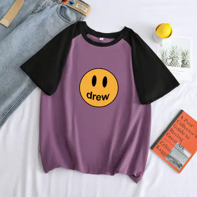 Justin Bieber Drew House Smiley Print Short Sleeve Tee