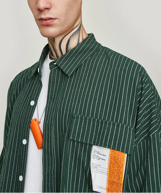 Loose Fit Striped Shirt with Text Print for Men