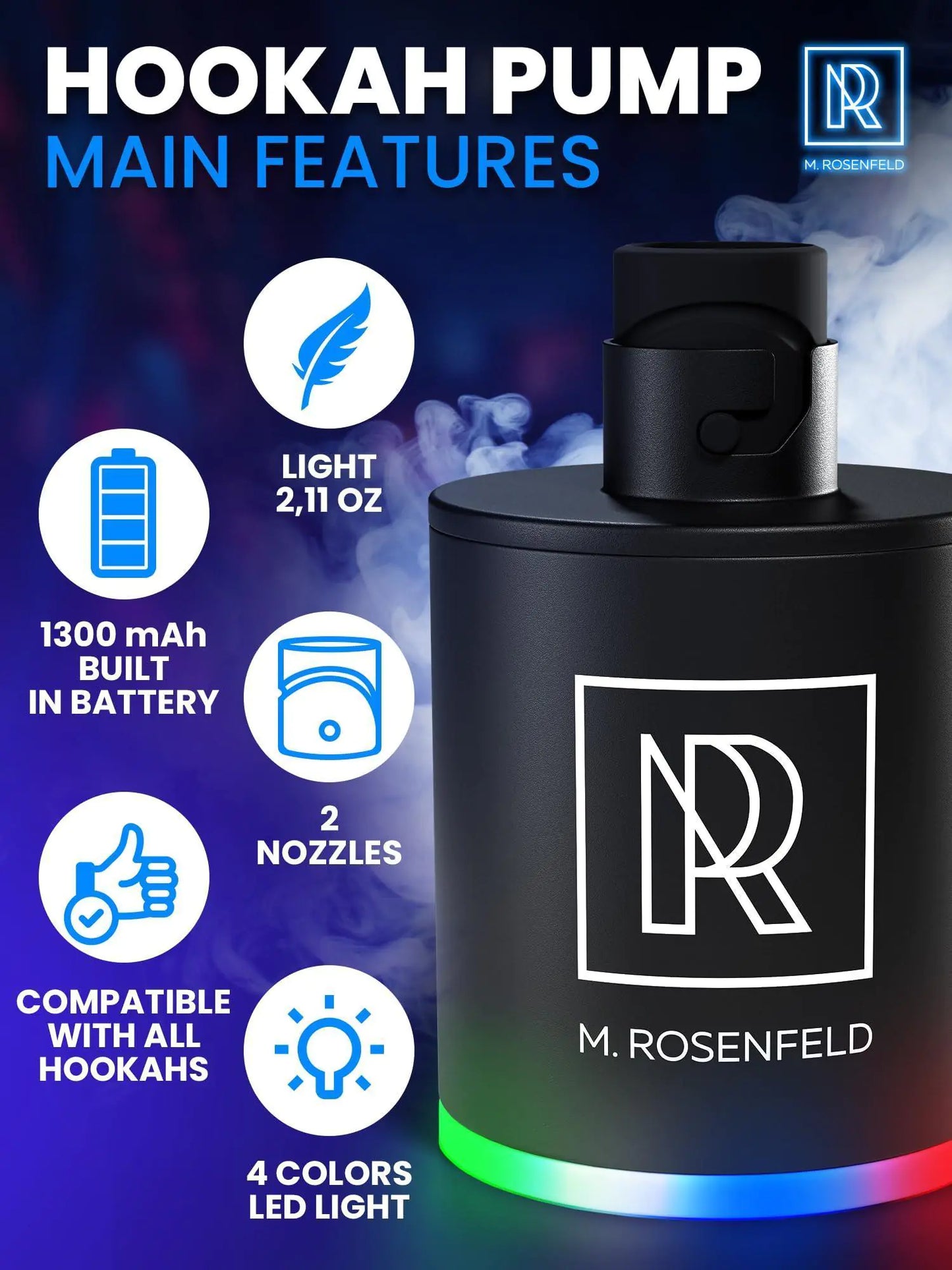 Hookah Pump with 1300 mAh Rechargeable Battery Electric Hookah Air Pump Kit with Led Light Mini Hookah Pump Starter Universal Shisha Hookah Starter Kit Helper Hookah Starter Vacuum