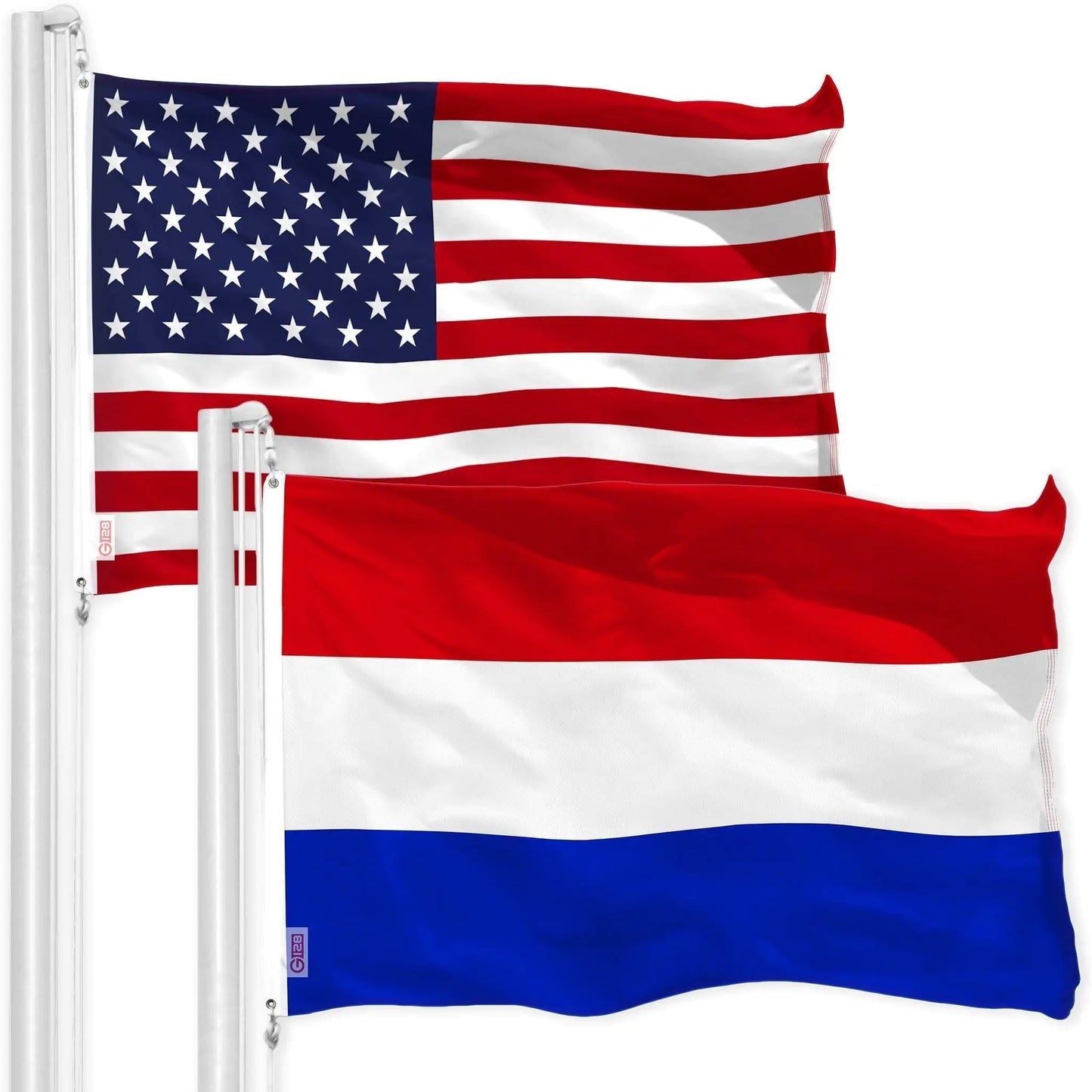Combo Pack USA American Flag 3x5 Ft 150D Printed Stars Netherlands Dutch Flag