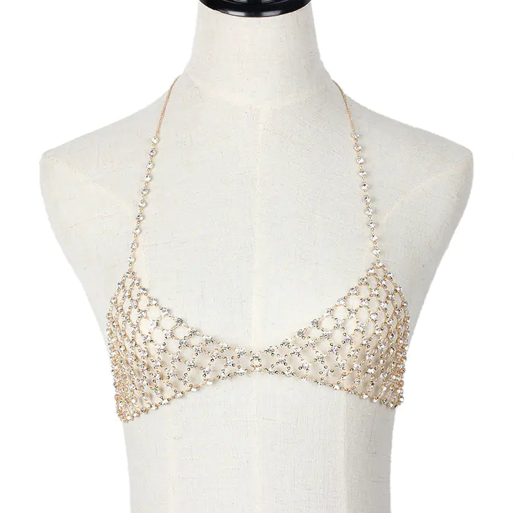Layered Body Chain with Tassels and Rhinestones