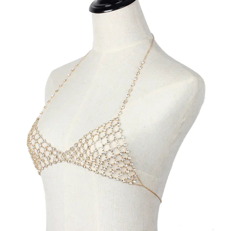 Layered Body Chain with Tassels and Rhinestones